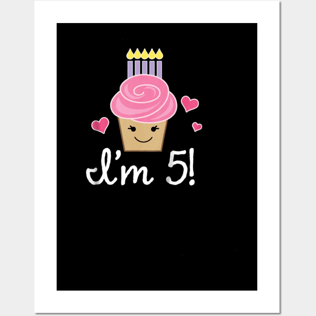 Kids 5th Birthday Girls T-shirt Cupcake 5 Year Old Party Wall Art by franzaled